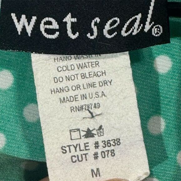 Wet Seal Green White Polka Dot Tie Back Top Medium Y2K 90s Vintage Made in USA - Picture 5 of 8
